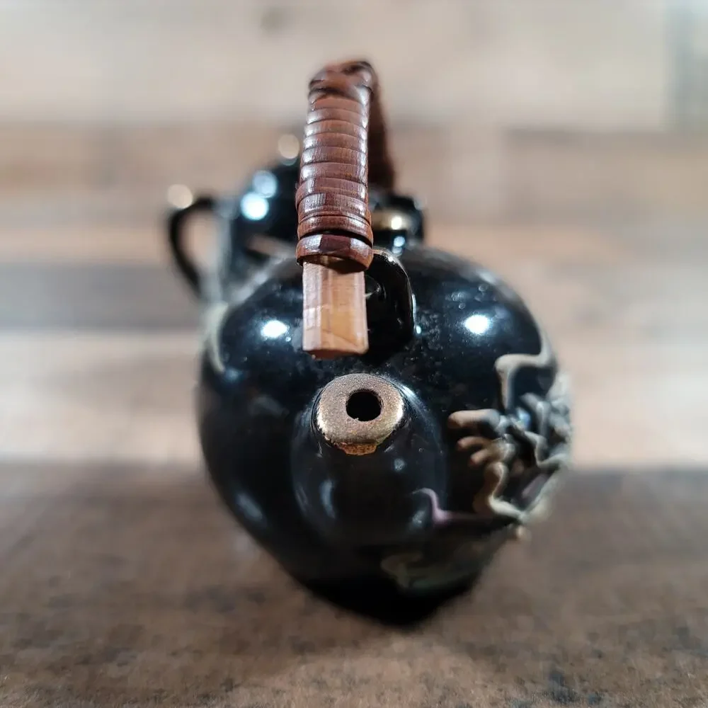 Vintage Dragon Moriage Salt & Pepper Set Tea Kettle Tea Pot Black Glaze Red Clay